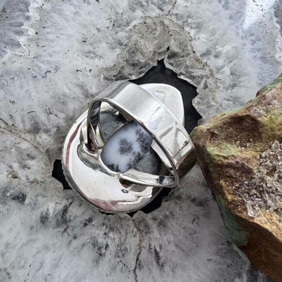 Sterling Southwestern Style Large Teardrop Dendrite Agate Ring Size 10 For Women - Picture 7 of 10